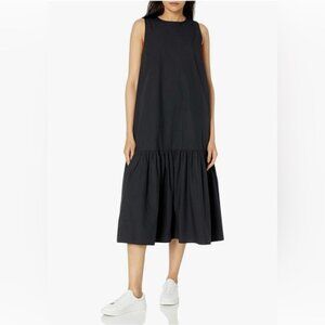 The Drop Ilana Loose Sleeveless Wide-Hem Poplin Maxi Dress Black